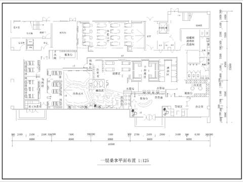  780㎡汤泉 桑拿 洗浴中心cad施工图 