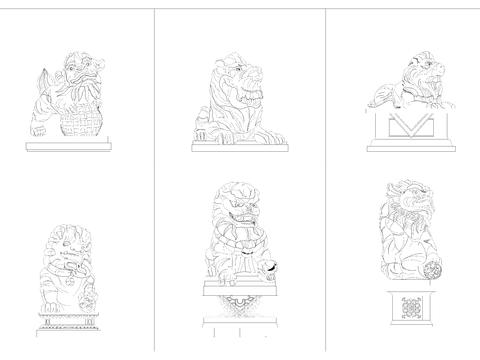 各种石狮子立面 