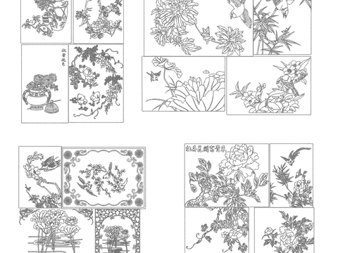  中式鸟兽花卉CAD雕花图库 