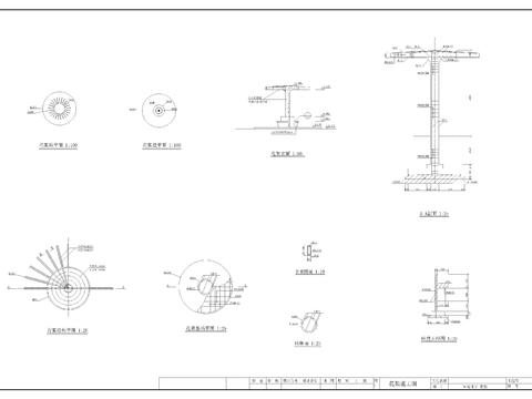  圆形单柱花架cad大样图 