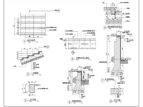  道牙 台阶 种植池标准做法 立面图节点大样图 