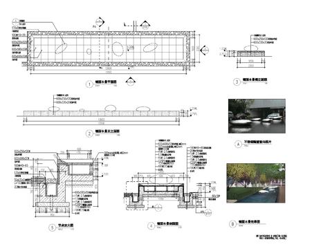  新中式跌水墙及镜面水景详图节点大样图 