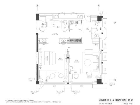  酒店客房套间样板间cad施工图 