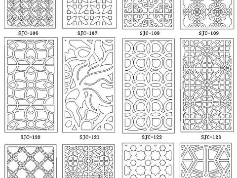 雕花屏风隔断cad图库 