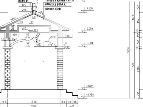  四角亭cad施工圖 