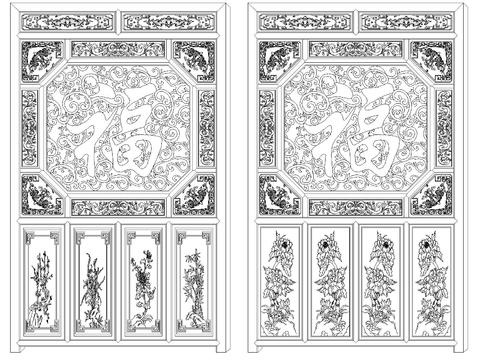  折叠屏风挂画cad图库 