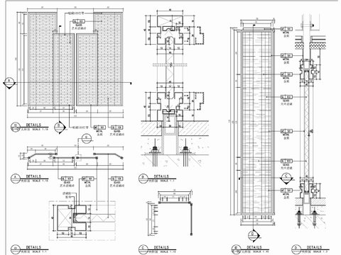  夹丝玻璃玻璃砖隔断节点大样图 
