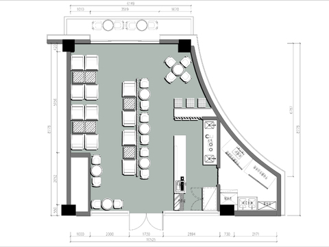  80㎡咖啡店cad平面图 