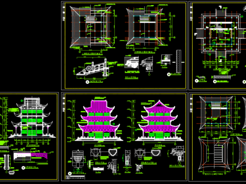  文昌阁古建cad施工图 
