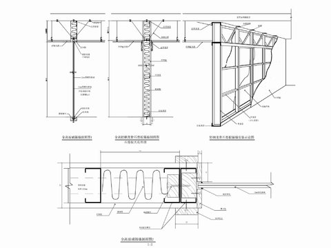  全高玻璃隔墙及轻钢龙骨石膏板隔墙cad大样图 