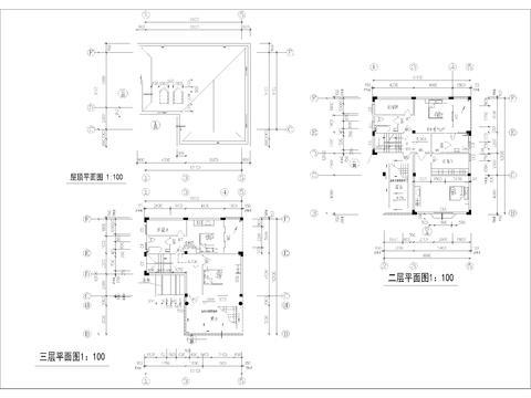  现代多层住宅 独栋别墅CAD平面图 