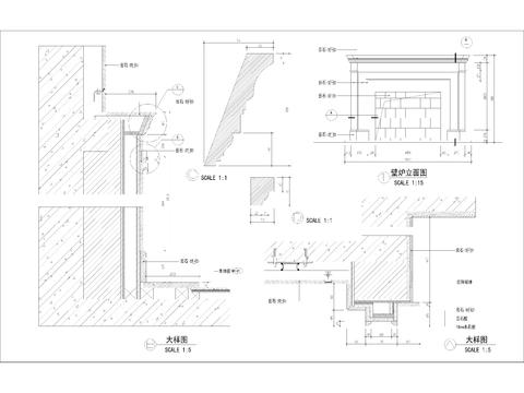  别墅云石壁炉详图 欧式壁炉cad大样图 