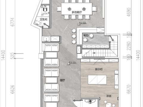  100㎡茶叶店cad平面图 