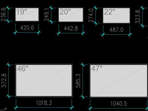  液晶电视尺寸cad图库 