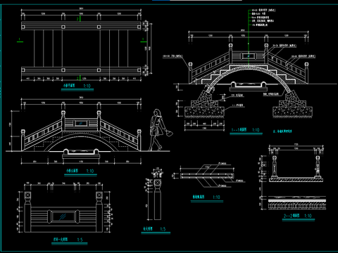  拱桥栏杆设计cad施工图 