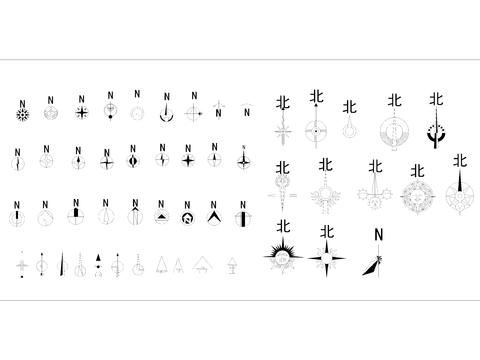  指北针风向标cad图库 