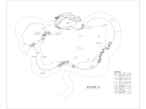  异形游泳池cad施工图 