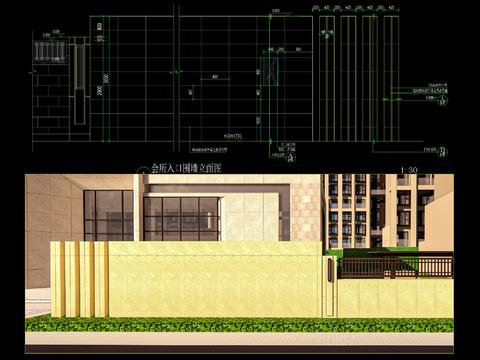  欧式入口围墙节点大样 