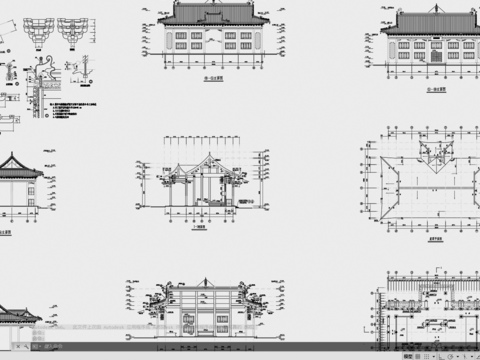 古建筑 寺庙 寺院 大殿 四合院cad施工图 