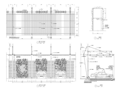  露天车位木构架cad立面图 