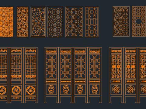  中式屏风cad图库 