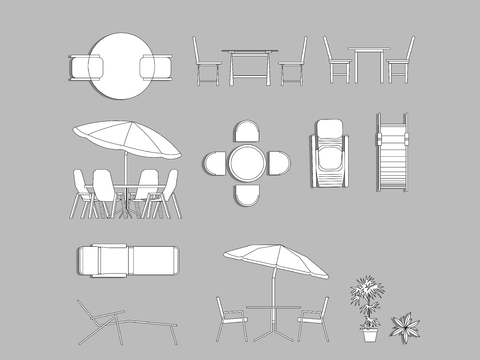  户外桌椅 躺椅 沙滩椅cad图库 