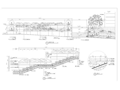  入口阶梯漫步道区域cad立面图 