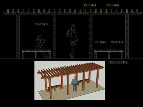  新中式木廊架节点大样 