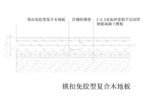  锁扣免胶型复合木地板铺装节点大样图 