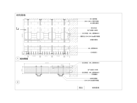  砌块隔墙cad大样图 