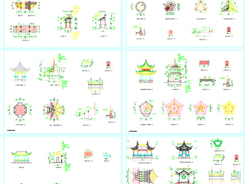  古式亭子平立面CAD图库 