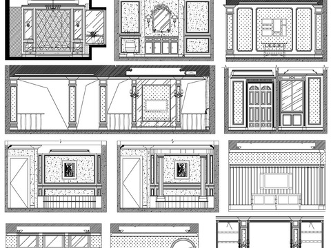  沙发墙床背景电视墙卧室客厅背景墙设计cad图库 