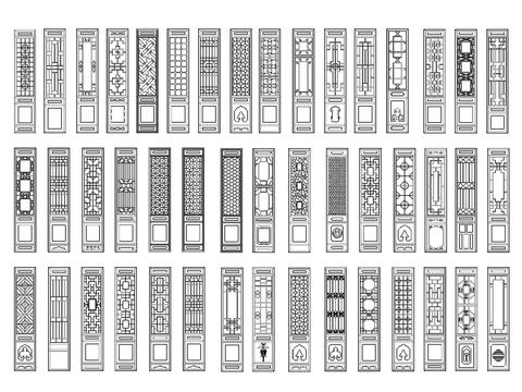  中式屏风cad图块 