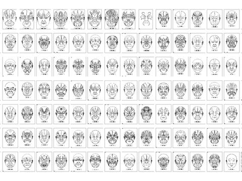  中式京剧脸谱cad施工图 
