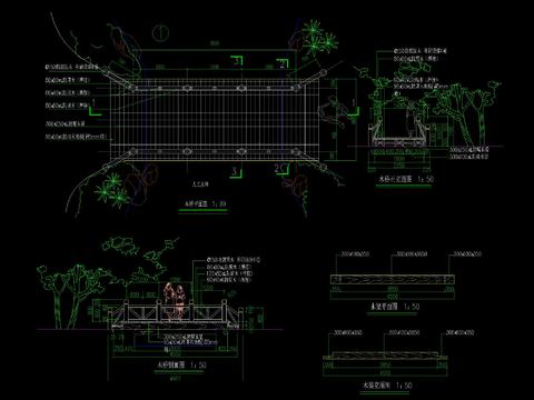  中式小溪木桥CAD节点大样 