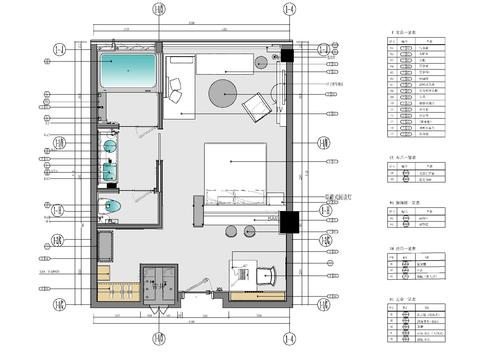  55㎡酒店豪华大床房客房套房cad施工图 