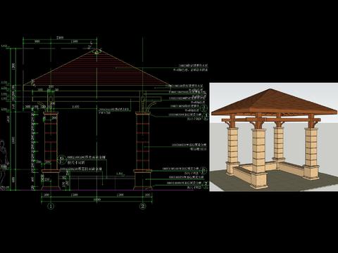  欧式木屋顶四角亭节点大样 