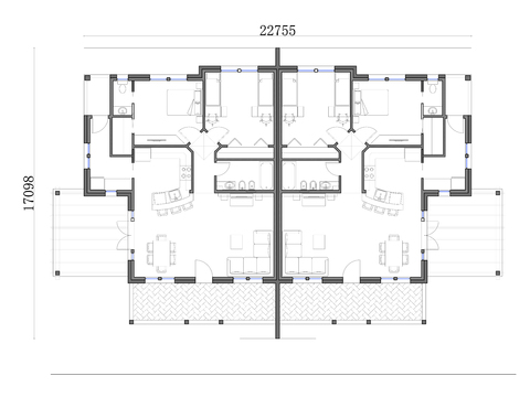  345m²双户单层半独立式洋房cad平面图 