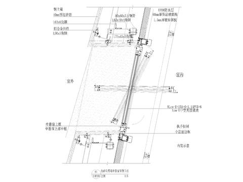  红砂岩幕墙中悬窗竖剖节点大样 