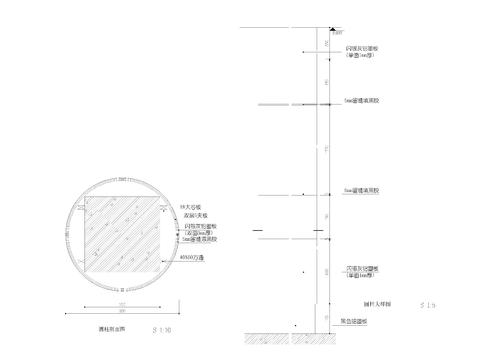  木饰面圆柱剖面节点大样图 