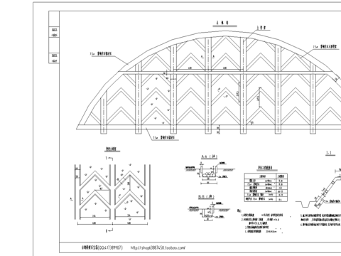  高速公路护坡人字骨架cad大样图 