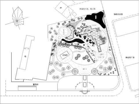  乡镇公园小游园cad平面图 