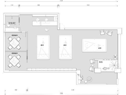  桌球俱乐部cad平面图 