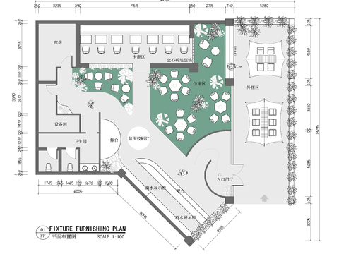  露营风清吧cad平面图 