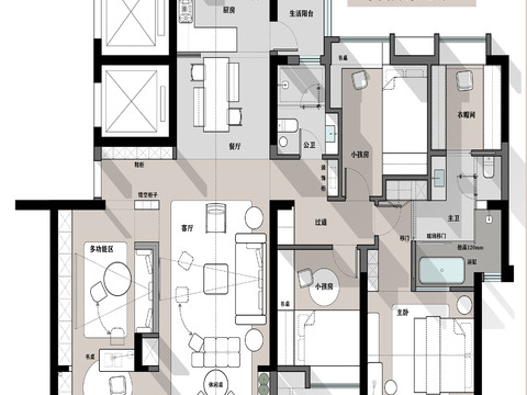  平层 家居住宅cad平面图 