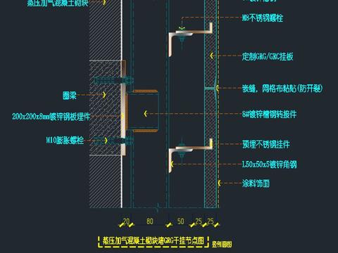  蒸壓加氣混凝土砌塊墻體-GRG飾面干掛節(jié)點(diǎn)大樣圖 
