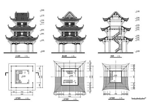  寶輪寺cad立面圖 