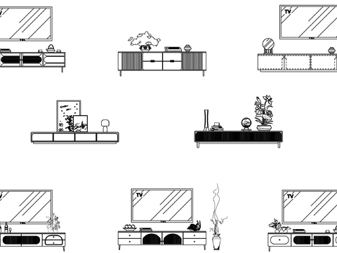  现代电视柜组合cad图库 