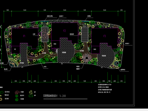  花园庭院景观绿化cad平面图 