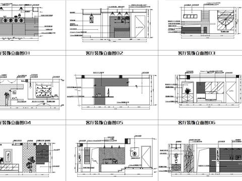  客厅装饰立面图cad图库 